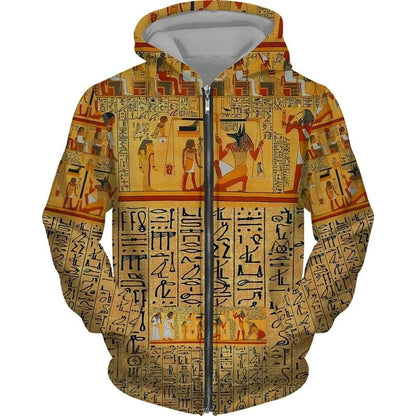 Eye of Horus 3D Zip Hoodie – Unisex Egyptian Print Oversized Sweatshirt