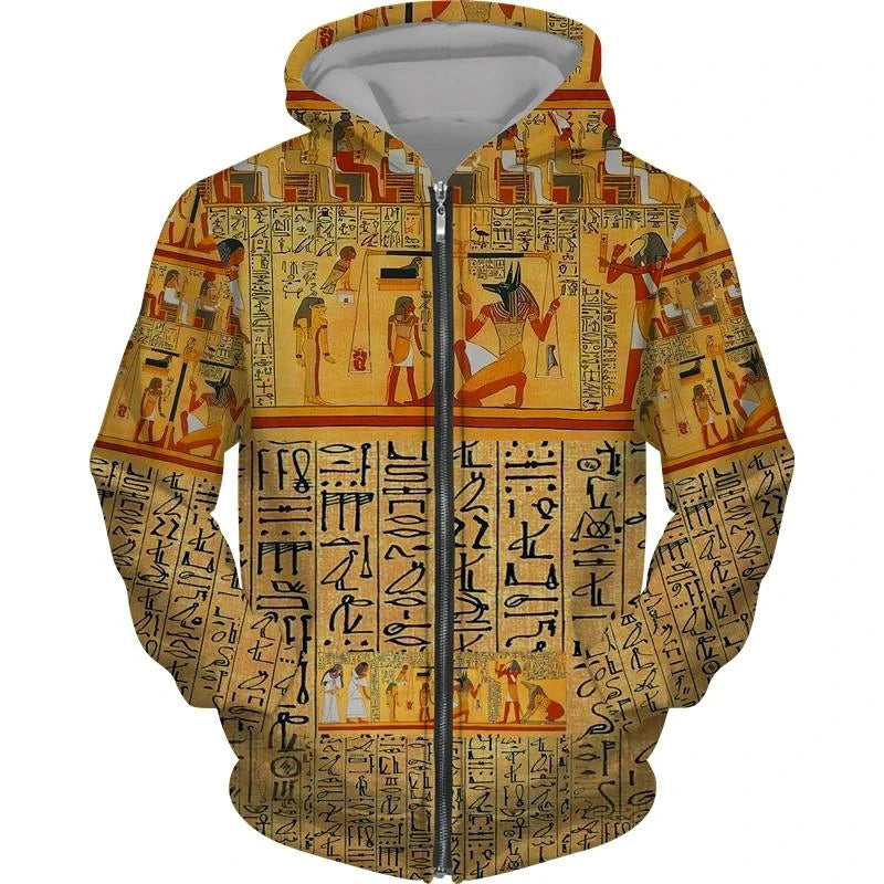 Eye of Horus 3D Zip Hoodie – Unisex Egyptian Print Oversized Sweatshirt