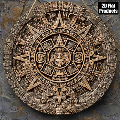 Sunstone Theme Round Wood Decor Sign, 8x8 Inch 2D Flat Wall Art for Home Bar Kitchen Cafe, Halloween Christmas Festival