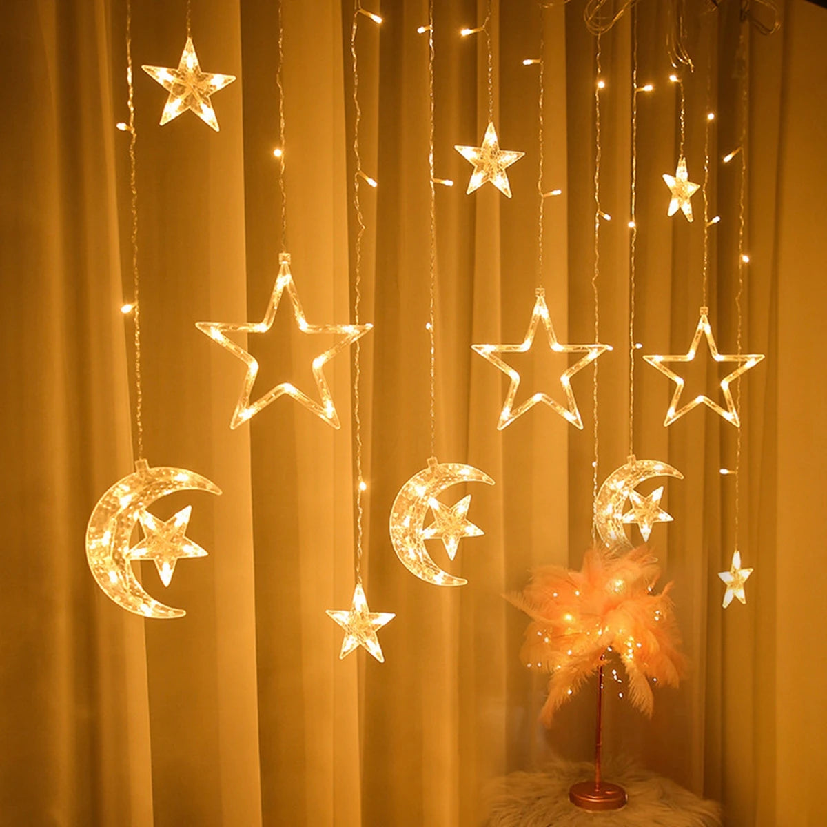 Moon Star Led Curtain Garland String Light EID Mubarak Ramadan Decorations 2025 Home Decor Islam Muslim Event Party Supplies