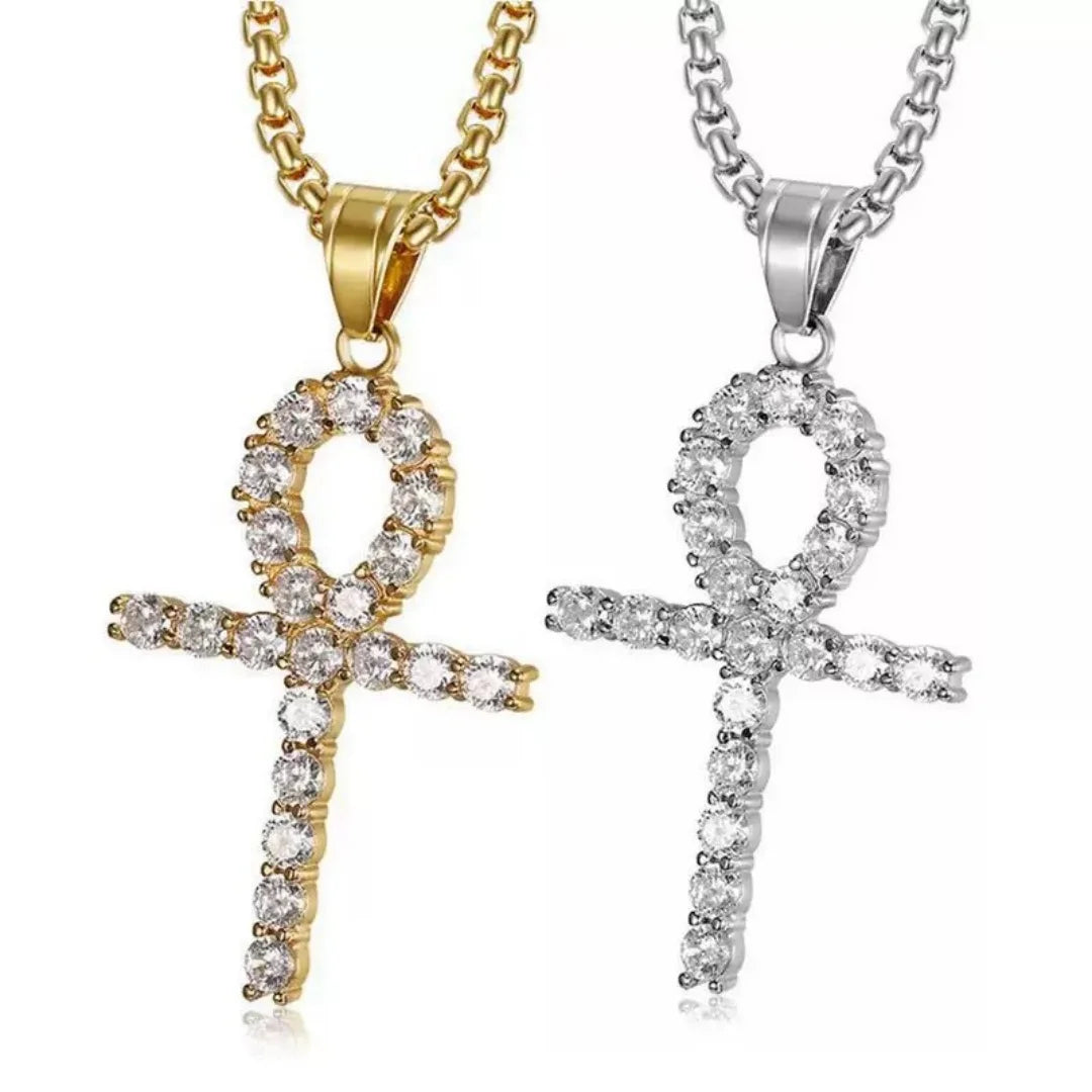 Gold Ankh Cross Pendant – Stainless Steel Key of Life Necklace for Men & Women