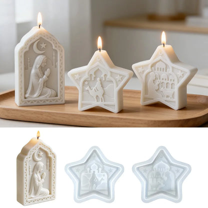 Arabic Star Moon Relief Candle Mold Islamic Mosque Camel Silicone Mold for DIY Gypsum Soap Candle Making Middle Eastern Decor