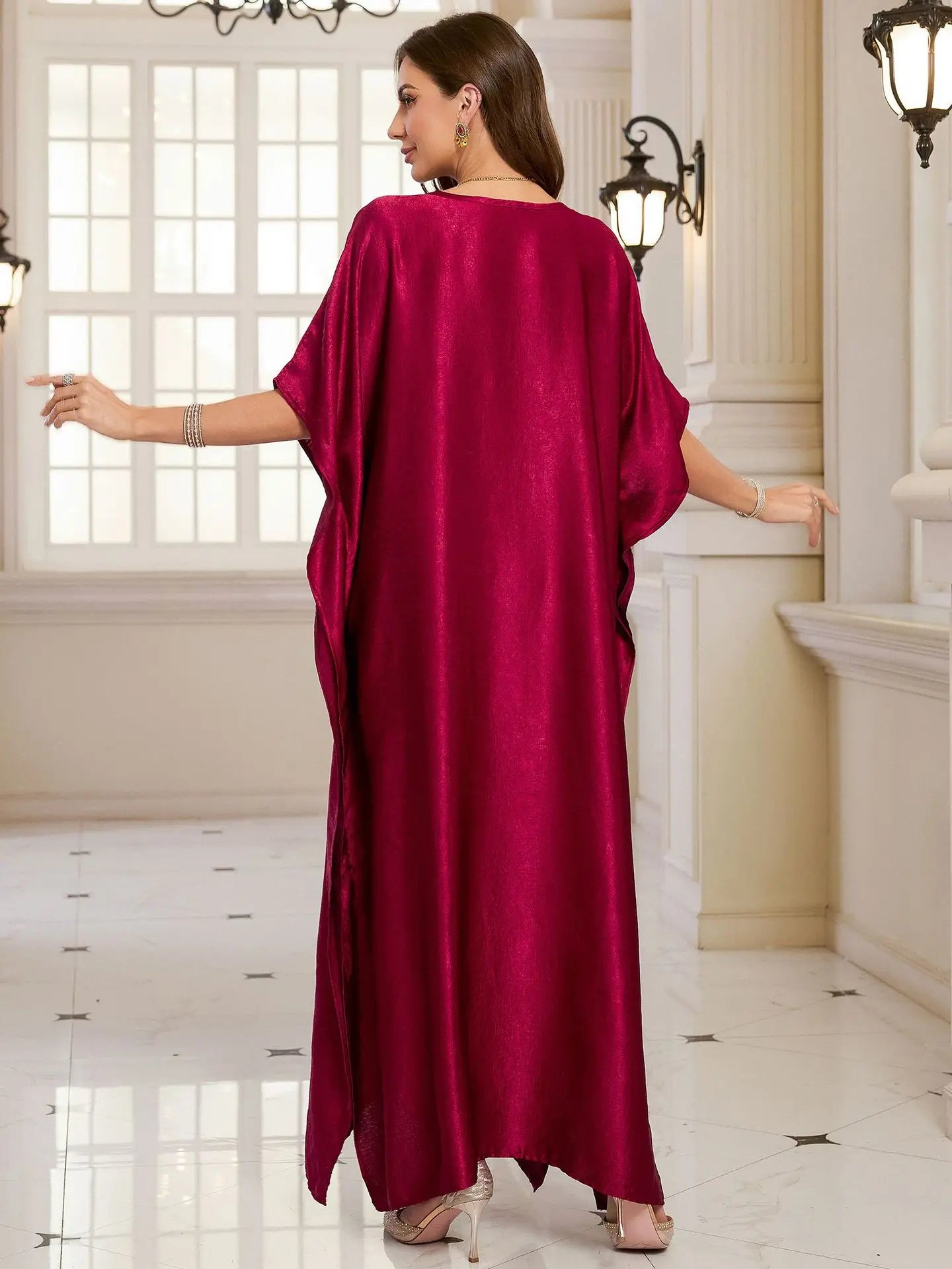Beach Kaftans for Women Shining Material Embroidered Elegant Maxi Dresses Cover Ups for Swimwear Holiday Beachwear Bathing Suits