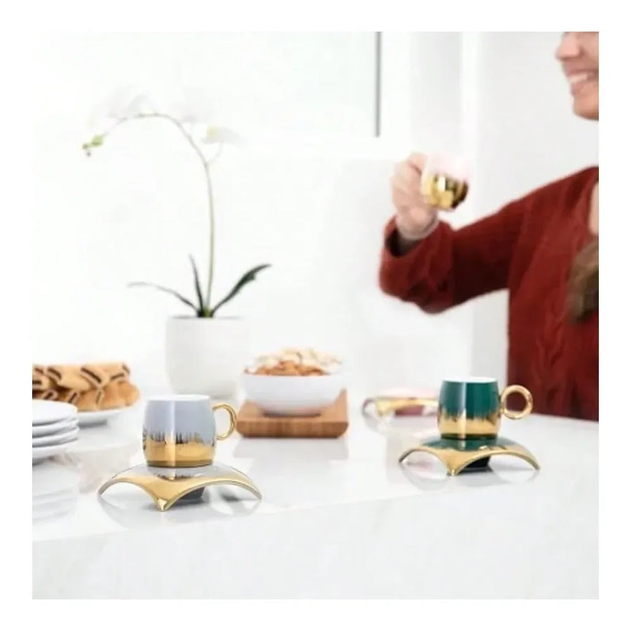 Finjan Arabia – 6-Piece Luxury Marble Ceramic Coffee Cup Set
