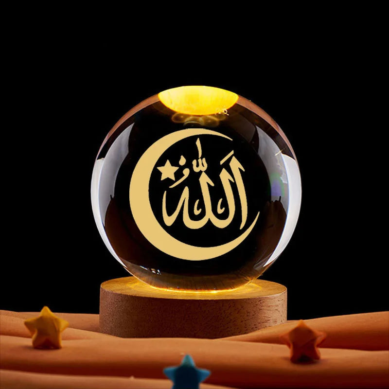 Ramadan Decoration 3D Crystall Ball Night Light Mosque Castle Moon Glowing Ornament Muslim Islam Party Decor Ramadan Kareem Gift