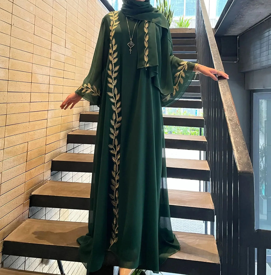 The Eid Set – 2-Piece Embroidered Abaya with Scarf for the Muslim Woman