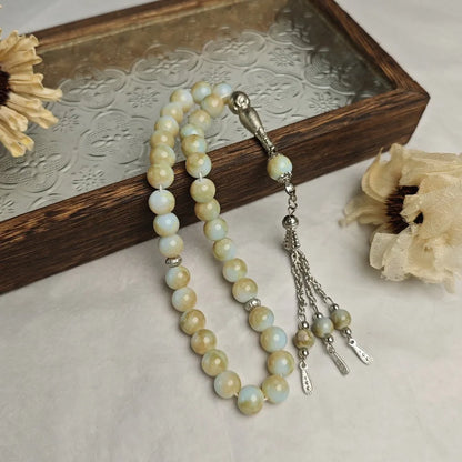 33 Beads Tiger Eye Stone Bracelet Transparent Acrylic Solid Color Prayer Beads With Tassels Handmade Islamic Tasbih Wrist Wear