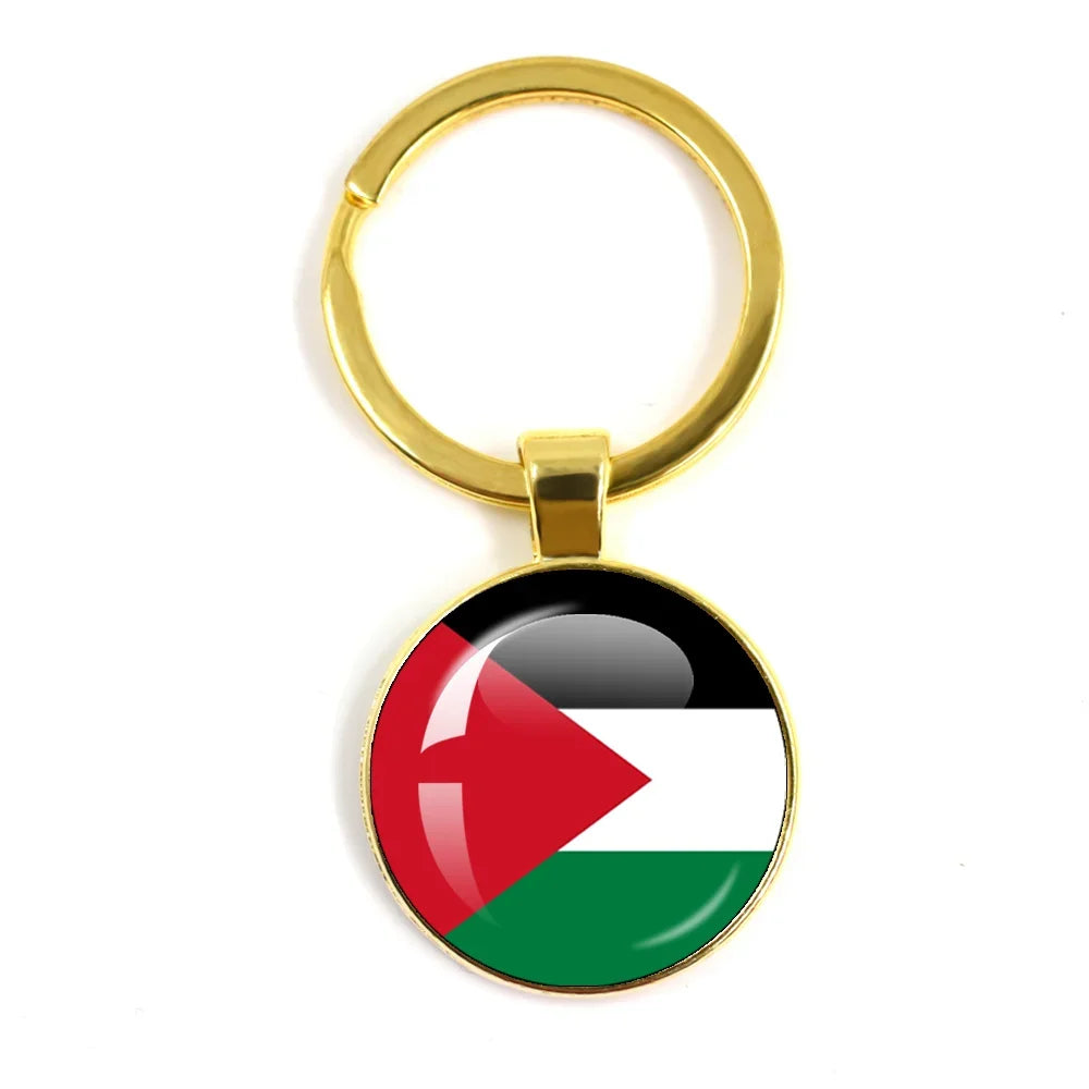 Personalized Art Patterns  Palestine Nation Flag Emblem 25mm Glass Cabohcon Keychain Key Rings for Women Men Jewelry Gift