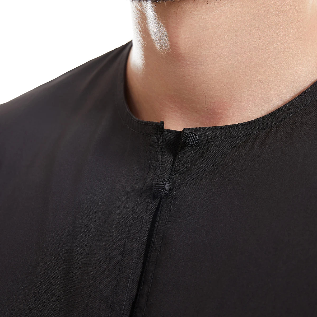 TH839 Men's Muslim Middle Eastern Men Long Sleeves Pure Color Buckle Robe Ramadan Eid Jubba Thobe