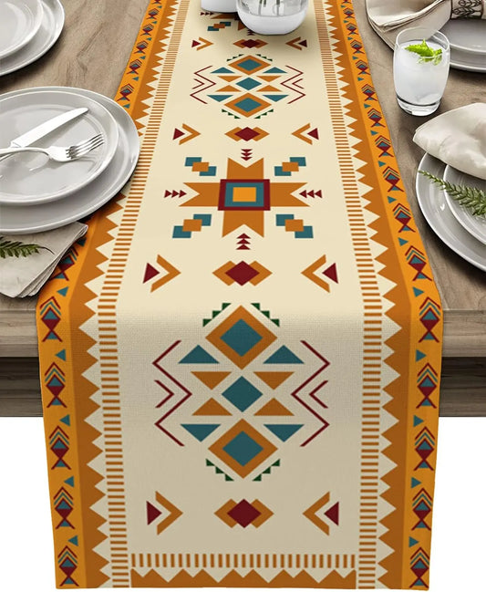 The Turquoise Mesa – Southwest Orange & Blue Linen Table Runner