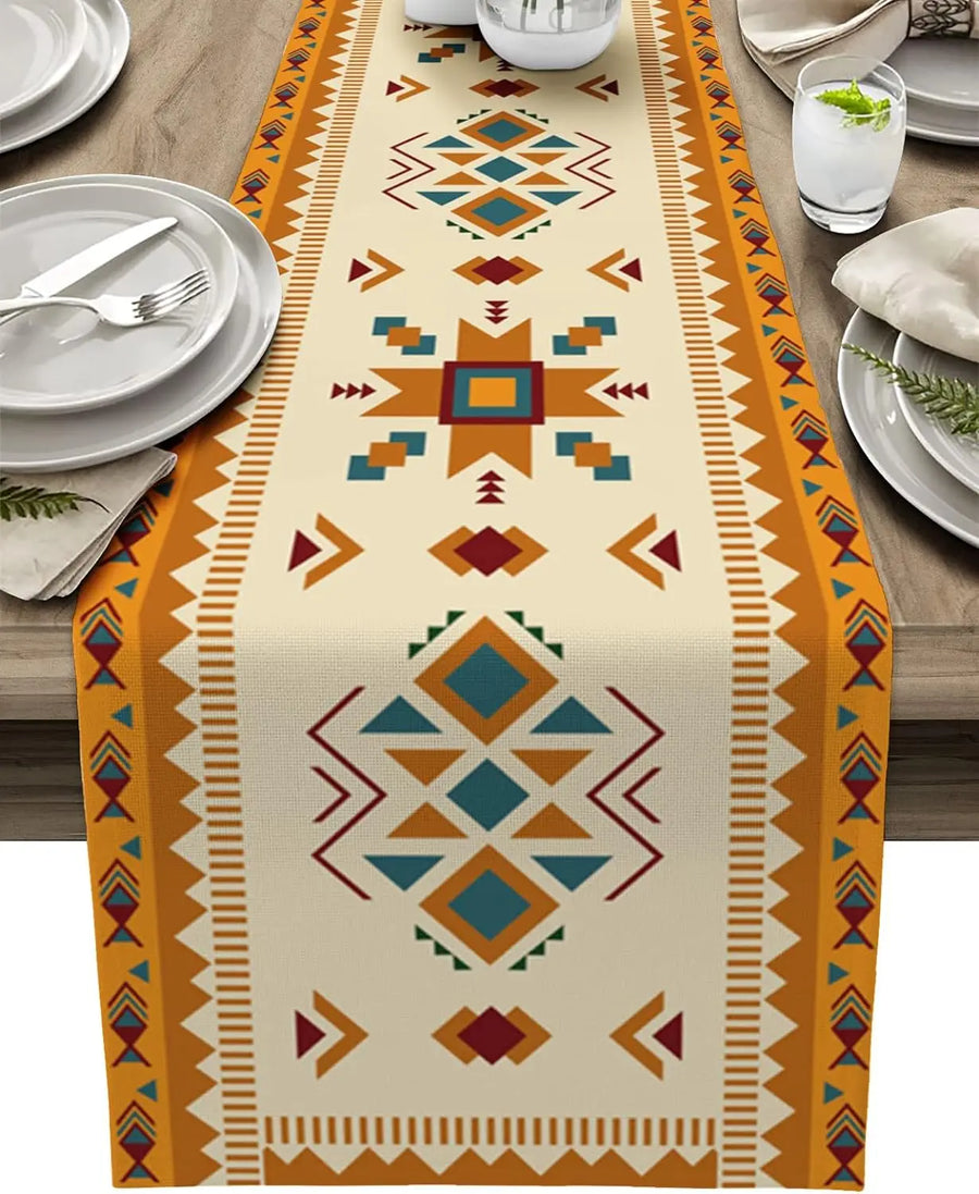 The Turquoise Mesa – Southwest Orange & Blue Linen Table Runner