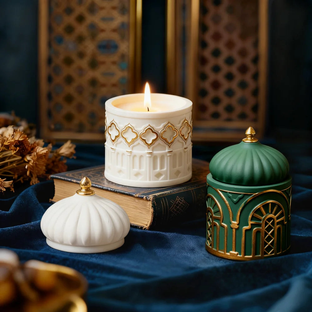 S0242 Novidades Islamic Style Storage Jar Resina Molde Jewelry Trinket Container Vase Box Candle Pot Mold with Lid for DIY Craft