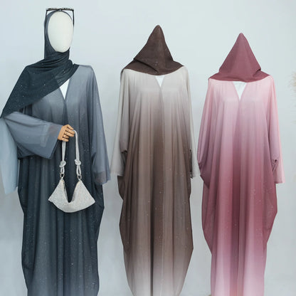 Islamic Shiny Gradient Color Cardigan for Women Muslim Hijab Abaya Dubai Party Dresses Turkey Kaftan Moroccan Robe Fashion