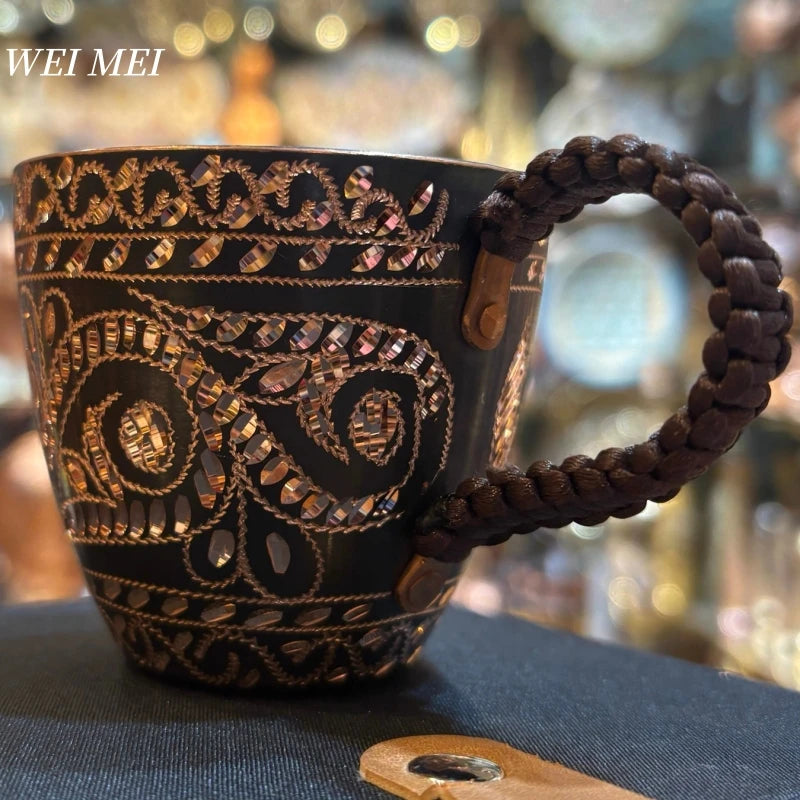 Vintage Pure Copper Coffee Mug,Breakfast Milk Cup,Friends Unique Gifts Handcrafted Carving Art Texture Home Tea Cup Tableware