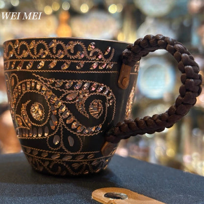 Vintage Pure Copper Coffee Mug,Breakfast Milk Cup,Friends Unique Gifts Handcrafted Carving Art Texture Home Tea Cup Tableware