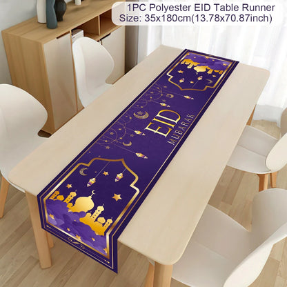 EID Mubarak Decoration Table Runner Ramadan Decor 2024 For Home Tablecloth Ramadan Kareem Islamic Muslim Party Eid Al-Fitr Gifts