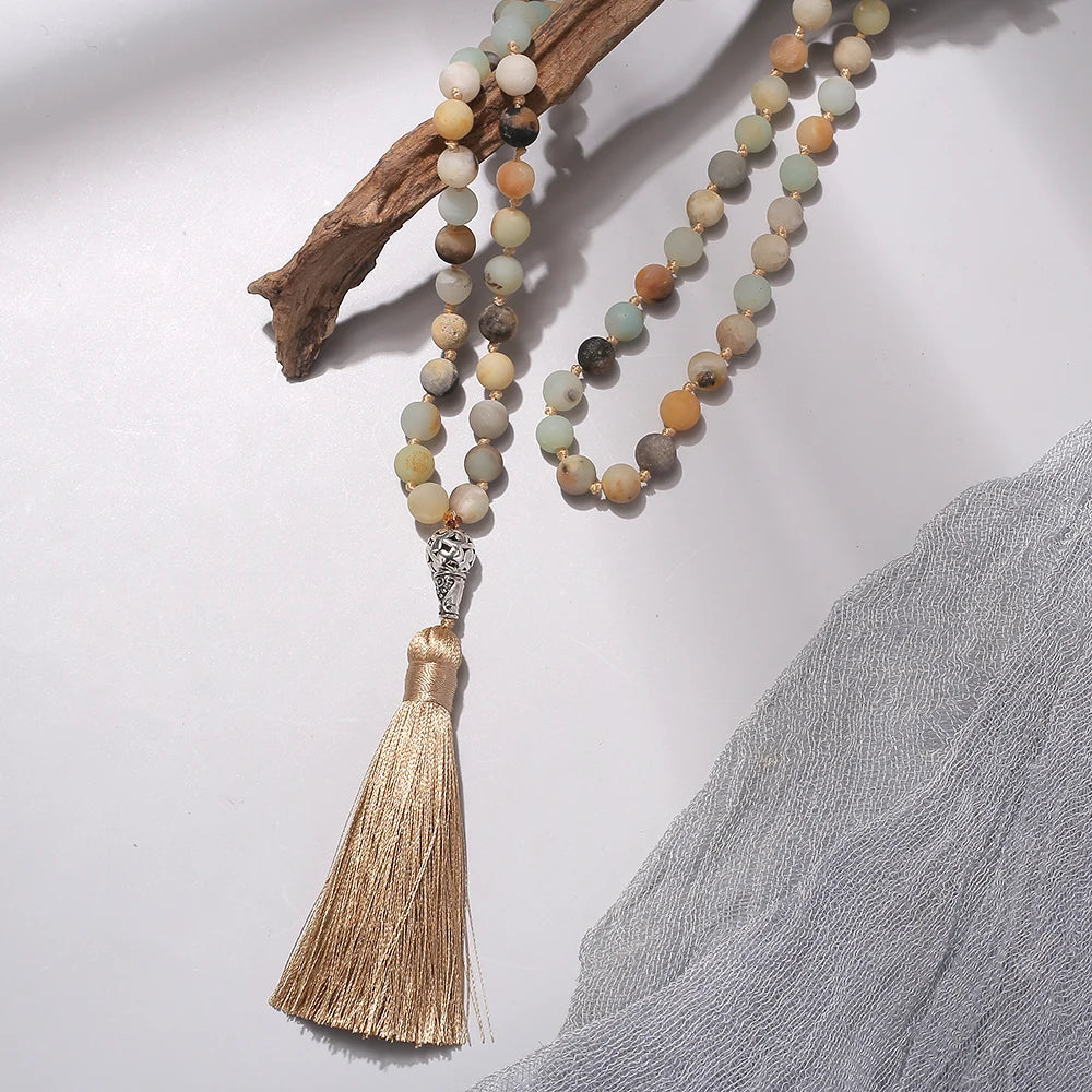 Tasbih Prayer 99 Prayer Beads  Islamic Rosary 8mm Amazonite Knotted Necklace Bracelet Muslim Jewelry