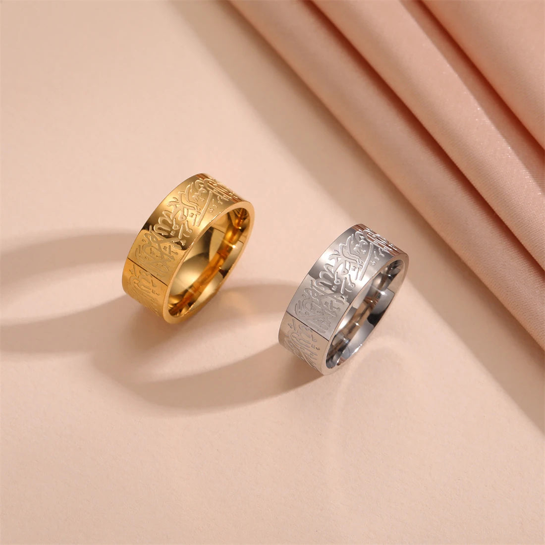 EUEAVAN Muslim Arabic Letter Ring Stainless Steel Islam Allah Prayer Engraved Rings Women Men Religious Amulet Eid Jewelry Gifts