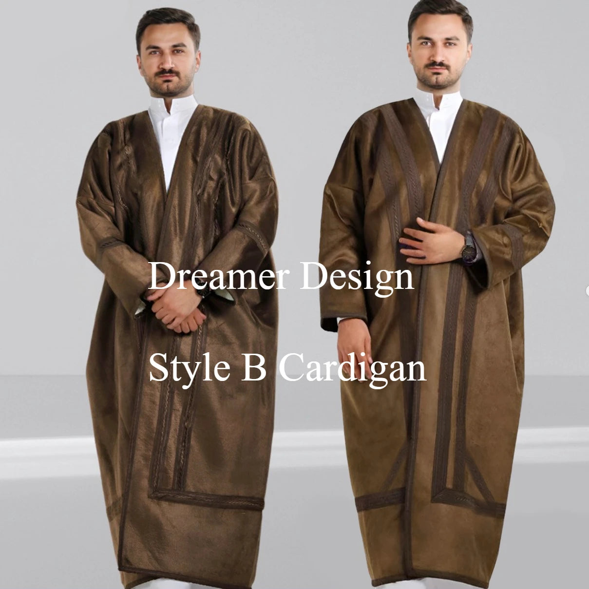 Wholesale Men's Scalp Abaya Men Winter Fur Thicken Suede Men's Robe Cardigan Bisht Muslim Coat Fleece Warm Islam Clothing