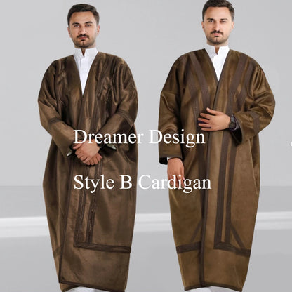 Wholesale Men's Scalp Abaya Men Winter Fur Thicken Suede Men's Robe Cardigan Bisht Muslim Coat Fleece Warm Islam Clothing