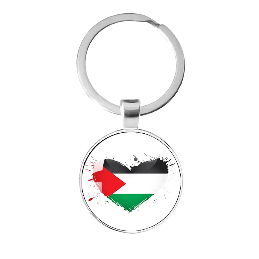 Personalized Art Patterns  Palestine Nation Flag Emblem 25mm Glass Cabohcon Keychain Key Rings for Women Men Jewelry Gift