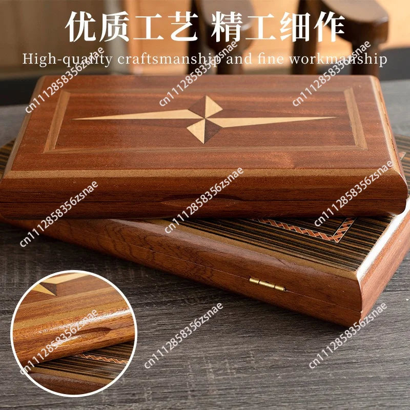Solid wood veneer refined backgammon set, various sizes mahogany chess sets, business gift table, leisure puzzle chess and cards