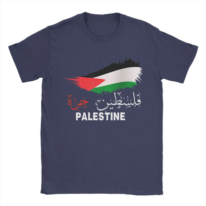 Vintage Gaza in Arabic Palestine Flag T-Shirt for Men Round Collar Pure Cotton T Shirts  Short Sleeve Tee Shirt 6XL Clothes