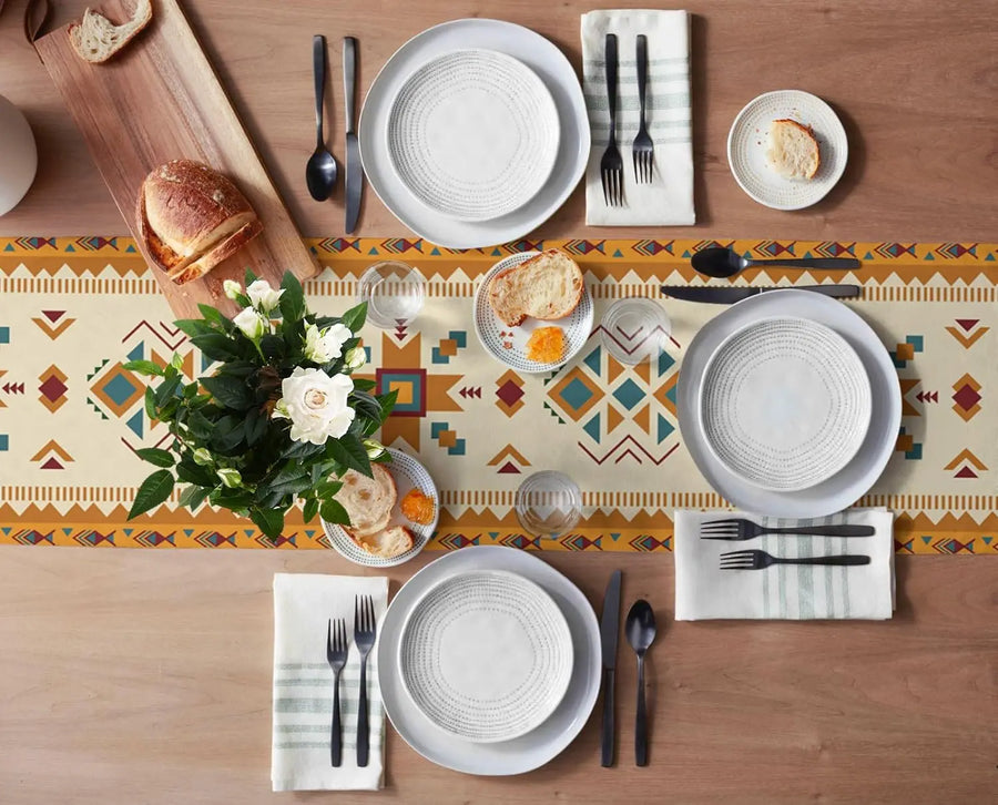 The Turquoise Mesa – Southwest Orange & Blue Linen Table Runner