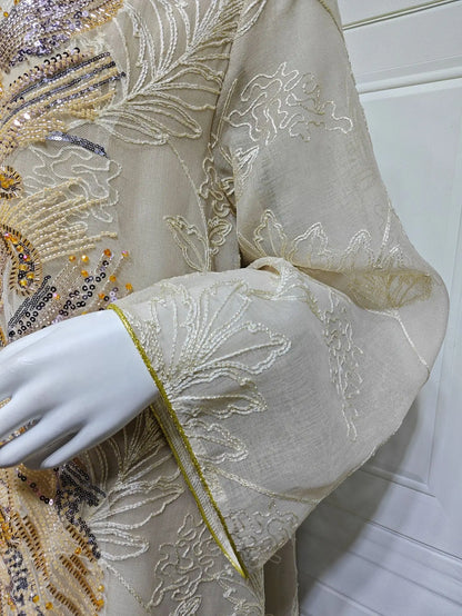 Zahraa Dubai Sequins Luxury Woman Evening Dress Mesh Embroidered Abaya V-Neck Caftan Marocain Femme 2026