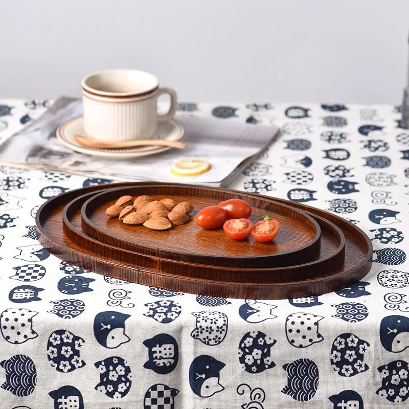 Oval Serving Trays Tableware Dessert Tea Saucer Coasters Coffee Coasters Wooden Plate Storage Food Display Home Hotel Decor