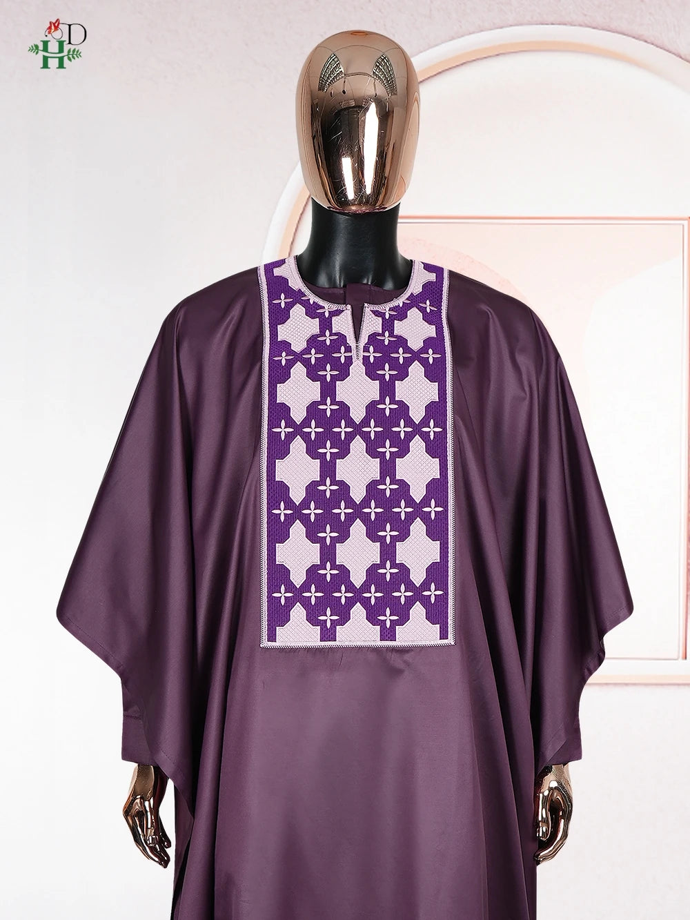 H&D Men Casual Loose Kaftan Muslim Thobe Jubba Dishdasha Thawb Dress 3PCS Agbada Set Arab Purple Color Embroidered Robe New 2026