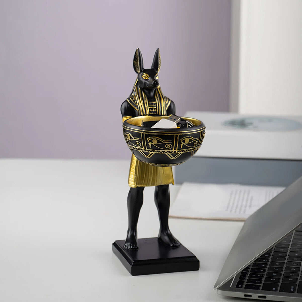 Anubis Statue with Bowl – 25cm Egyptian Sculpture & Desktop Organizer for Keys & Jewelry