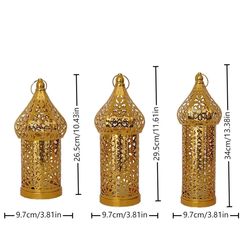 Morocco Festival Lights Metal LED Wind Lantern Ramadan Decorations for Home DIY Hanging Ornaments Muslim Islam Party Decor Gifts