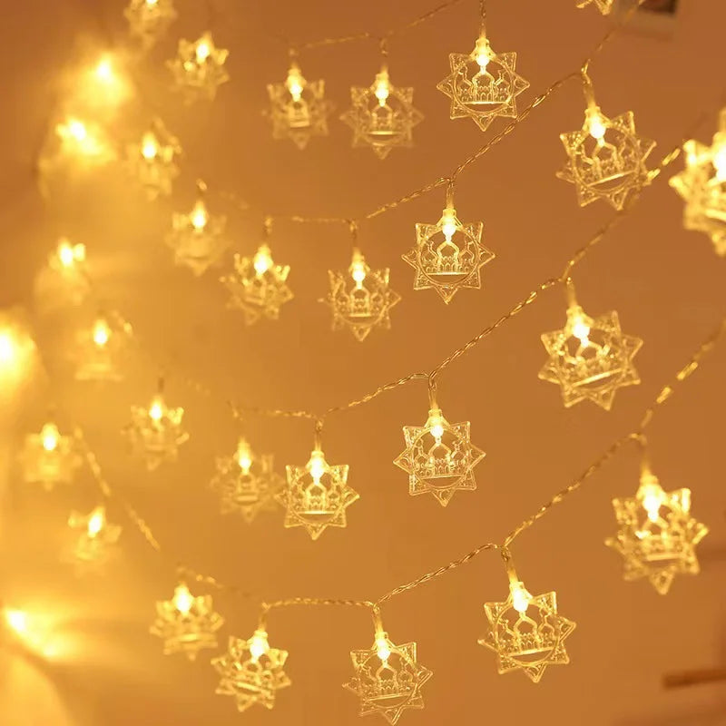 2M 10Lights Eid Mubarak Moon Star Castle Light String Ramadan Kareem Colorful Lights Islamic Muslim Eid Party Decor Lamp String