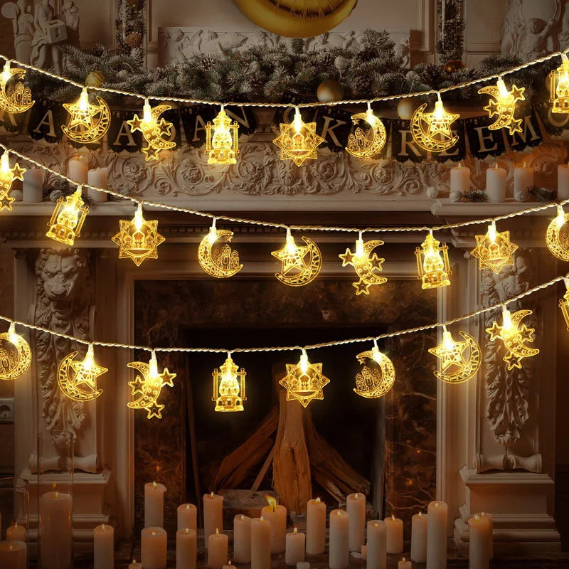 2M 10Lights Eid Mubarak Moon Star Castle Light String Ramadan Kareem Colorful Lights Islamic Muslim Eid Party Decor Lamp String