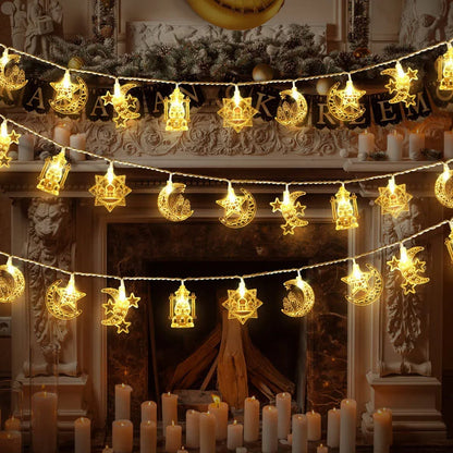 2M 10Lights Eid Mubarak Moon Star Castle Light String Ramadan Kareem Colorful Lights Islamic Muslim Eid Party Decor Lamp String