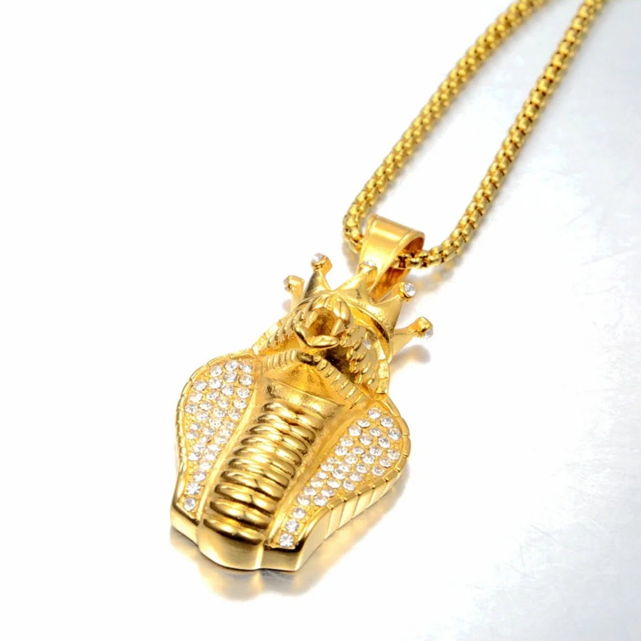 Iced Out Egyptian Ankh & Eagle Pendant – Stainless Steel Pharaoh Necklace for Men & Women