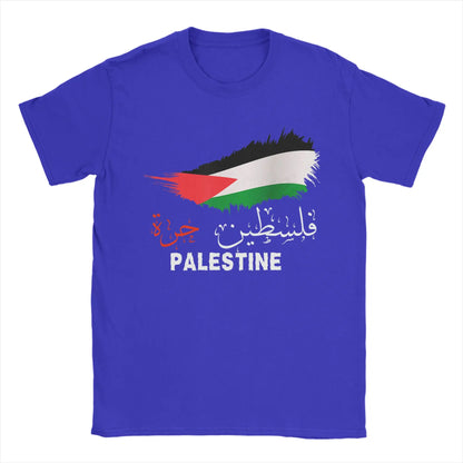 Vintage Gaza in Arabic Palestine Flag T-Shirt for Men Round Collar Pure Cotton T Shirts  Short Sleeve Tee Shirt 6XL Clothes