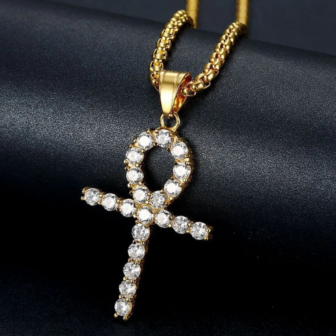 Gold Ankh Cross Pendant – Stainless Steel Key of Life Necklace for Men & Women