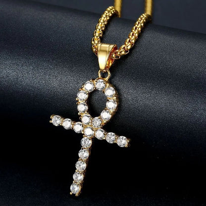 Gold Ankh Cross Pendant – Stainless Steel Key of Life Necklace for Men & Women