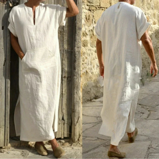 The Short-Sleeve Solid Kaftan – Men's Casual Muslim Robe up to 5XL