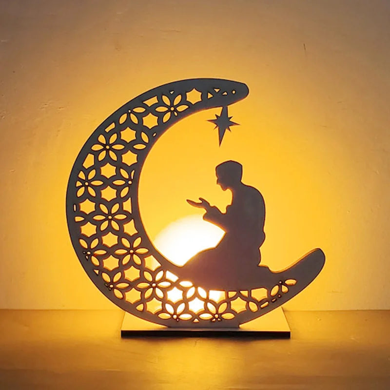 Ramadan Kareem LED Wooden Lantern Eid Mubarak Decoration for Home 2023 Islamic Muslim Party Supply Eid Al-Fitr Ornaments Lantern