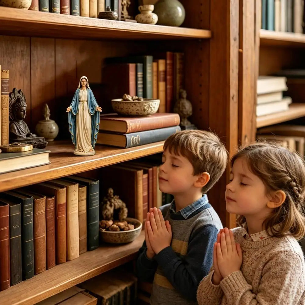 Mary Statue 12cm Open Arms Religious Figurine Resin Mary Desk Ornament for Home Living Room Bedroom Bathroom Desktop Bookshelf