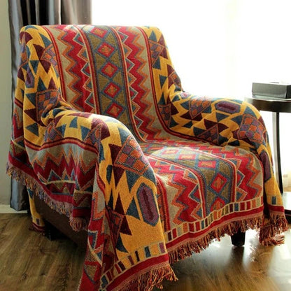 Retro Plaid Winter Cotton Linen Woven Line Blanket Sofa Towel Knit Thickened Warm Pad Mat Bohemian Boho Throw Travel Bedspread