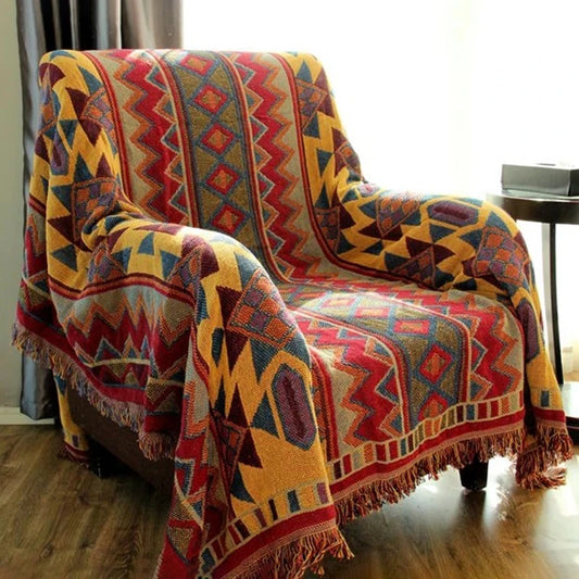 The Boho Woven Throw Blanket – Plaid Cotton Linen Blend Winter Sofa Bedspread