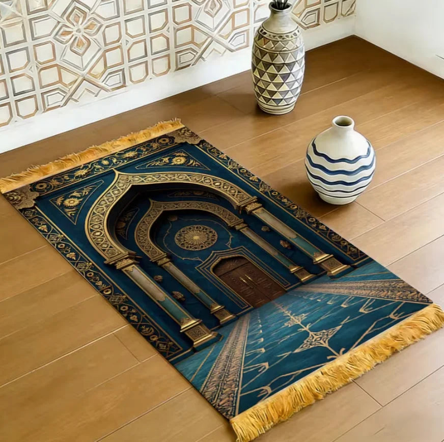 2D Flat Prayer Mat Night Sky and Mosque Rug Lightweight Travel Foldable Portable Ramadan Eid Mubarak Prayer Mat, 2D Flat