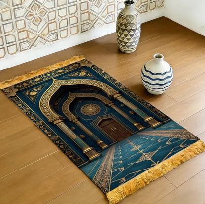 2D Flat Prayer Mat Night Sky and Mosque Rug Lightweight Travel Foldable Portable Ramadan Eid Mubarak Prayer Mat, 2D Flat