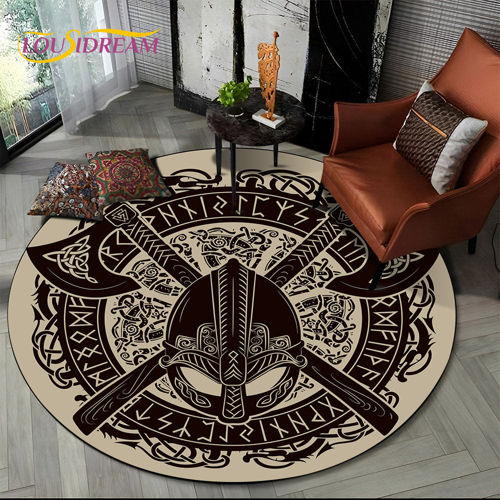 Viking Valknut Yggdrasil Tree of Life Round Area Rug,Carpet Rug for Living Room Bedroom Sofa Playroom Decor,Non-slip Floor Mat