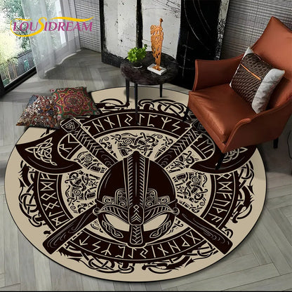 Viking Valknut Yggdrasil Tree of Life Round Area Rug,Carpet Rug for Living Room Bedroom Sofa Playroom Decor,Non-slip Floor Mat