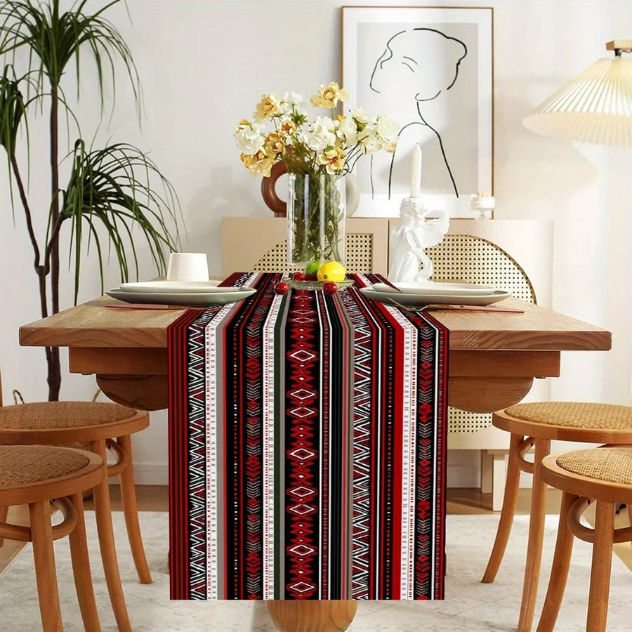The Totem Tableau – Red & Black Ethnic Geometric Table Runner